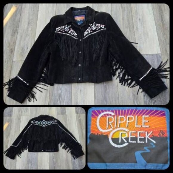Cripple Creek Jackets & Blazers - Cripple Creek vintage cowgirl jacket black with studs and tassels large htf
